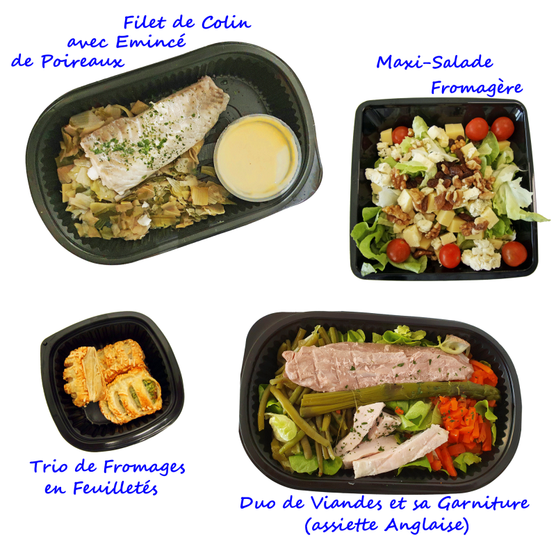 Chaque jour du choix : poisson, viande, féculent, légumes,maxi-salades composées...